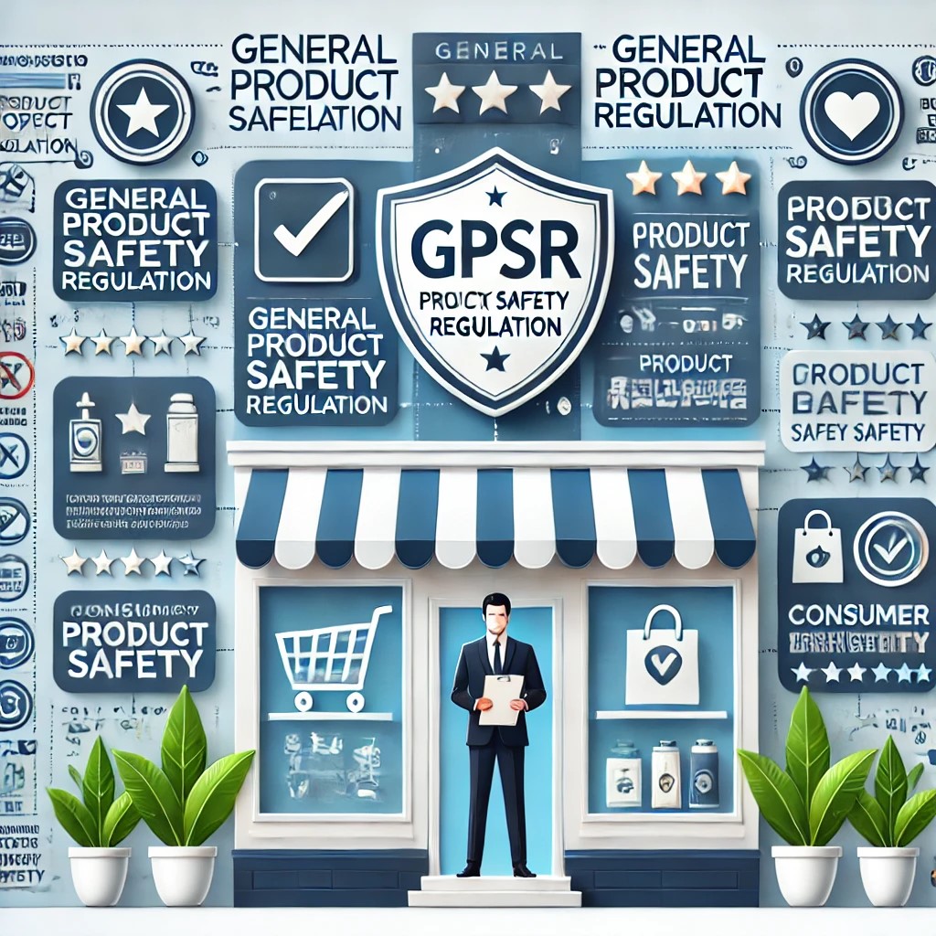 DALL·E 2024-12-13 16.30.08 - A visually engaging infographic for the General Product Safety Regulation (GPSR), featuring a storefront with a professional figure holding a clipboar DALL·E 2024-12-13 16.30.08 - A visually engaging infographic for the General Product Safety Regulation (GPSR), featuring a storefront with a professional figure holding a clipboar