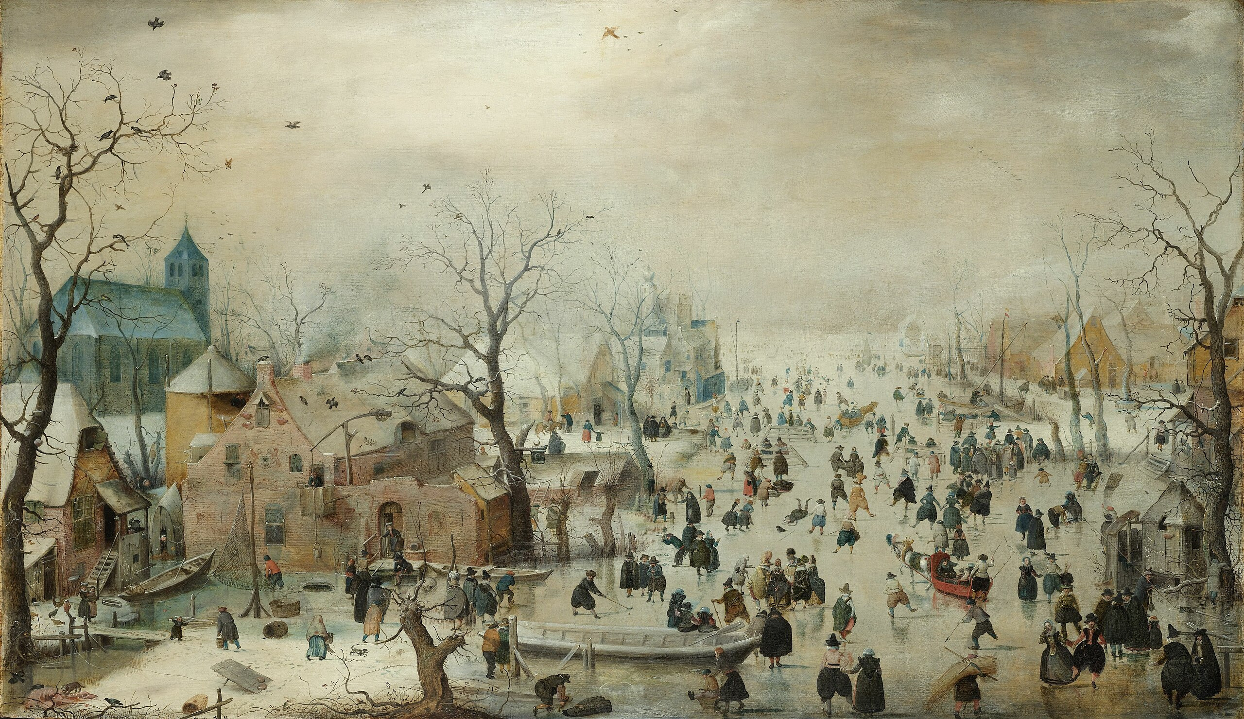 Hendrick Avercamp, pejzaz zimowy z łyżwami. Hendrick Avercamp, pejzaz zimowy z łyżwami.
